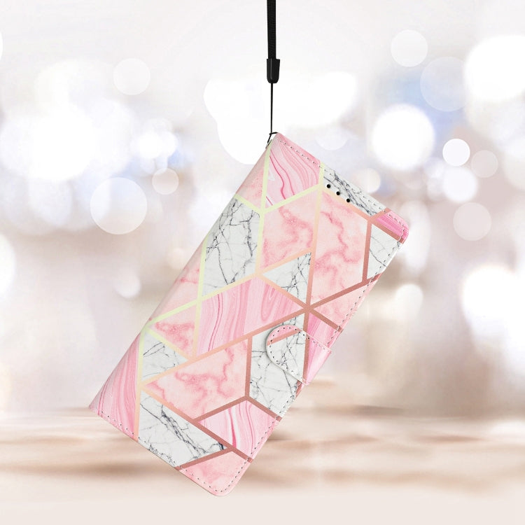 Pink Marble Leather Phone Case for Samsung Galaxy A05 with card slots and kickstand feature.